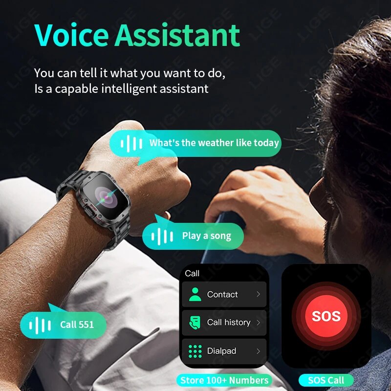 Buy LIGE New Smart Watch 1.96 Inch Screen 420 MAh Bluetooth Call Voice Assistant Watch Sports Fitness Waterproof Smartwatch For Men at best price